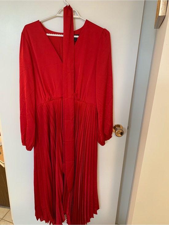 Ever New Dresses & Skirts - Ever New Red Pleated Midi Dress with Tie Neck
